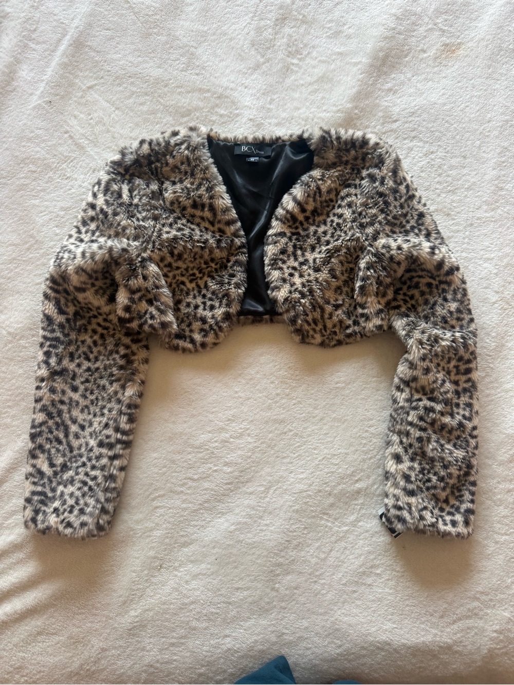 BCX women’s ' Leopard Faux-Fur Cropped Jacket - Brown